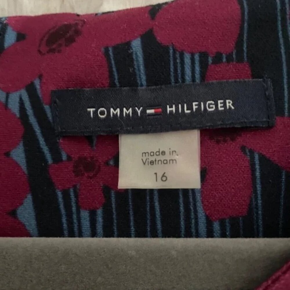 NWOT! Tommy Hilfiger - Navy, Blue, Burgundy Flower Sheath Dress - 16 - Picture 3 of 4